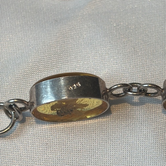 Vintage Sterling Silver 925 Preserved Dry Flowers In Lucite Link Bracelet - Picture 6 of 6